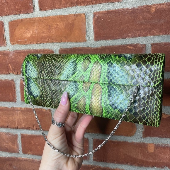 Vintage Handbags - Vintage 90's green snake skin bag